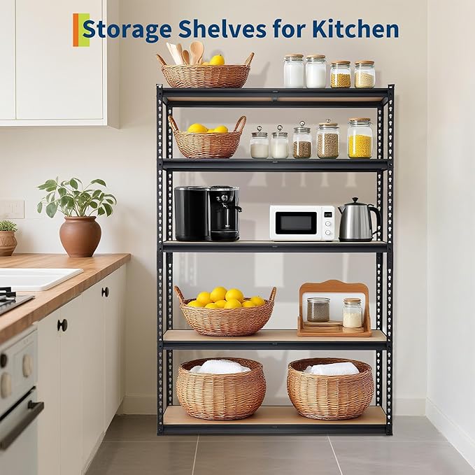 Heavy Duty Garage Storage Shelves 5-Tier Metal Adjustable Shelving Unit Storage Shelving for Kitchen Pantry Basement Bathroom Laundry, 2500 LBS Capacity, 48" l x 18" w x 72" h