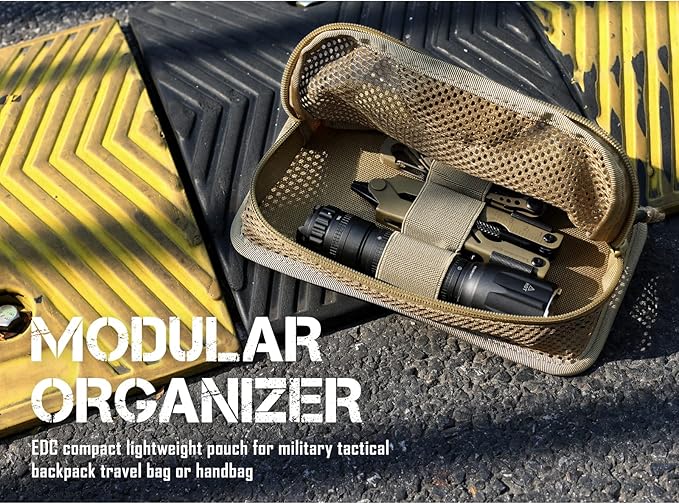 LIVANS Tactical Mesh Zipper Pouch, Modular Insert Panel Organizer EDC Utility Storage Pocket with Hook-N-Loop Fasteners for Backpack Bag Accessories