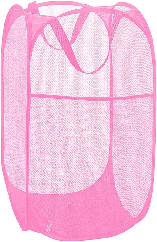 Pop Up Laundry Hamper Reinforced Collapsible Laundry Basket Foldable Clothes Hamper for Home, Dorm Room, Travel, Cruise, Pink