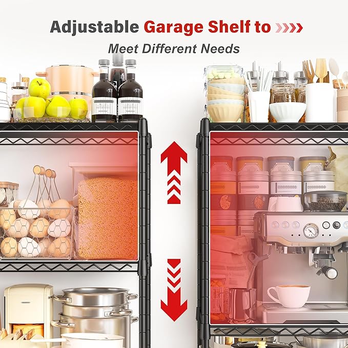REIBII 5 Tier Wire Shelving, 23.2" W Metal Shelving, Small Space Corner Storage, Adjustable Shelves, Leveling Feet, Metal, for Kitchen, Bedroom, Pantry, Closet,Laundry Room