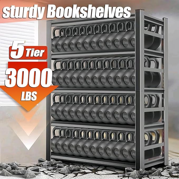 72''H Garage Shelving Heavy Duty Storage Shelves for Garage, Multi-Size Adjustable 5 Tier Shelving Unit, Metal Garage Shelving for Industrial, Basement, Warehouse (72''Hx40''Wx14''D, Black)