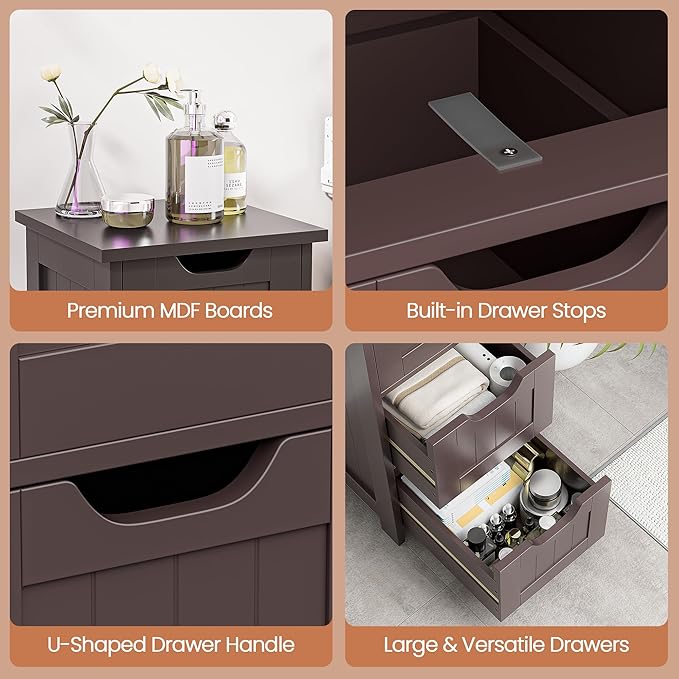 SUPER DEAL Small Bathroom Storage Cabinet with 4 Drawers, Freestanding Narrow Wooden Side Storage Organizer for Bathroom Hallway Living Room, Brown