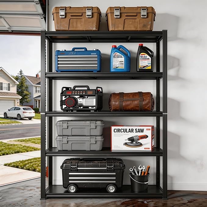 Metal Garage Shelving Unit, Heavy Duty Adjustable Storage Shelves, Steel Shelving, 3000 lbs Capacity Shelves for Heavy Tools and Equipment, 5 Tier, 39.4" Wx 15.7" Dx 77.4" H