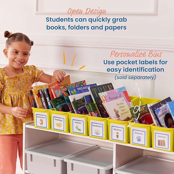 ECR4Kids Linking Plastic Storage Book Bin, Multipurpose Organization, Neon Yellow, 10-Piece