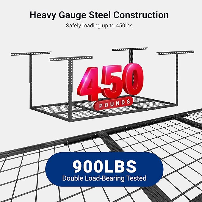 FLEXIMOUNTS 2 Pack 3x6 Overhead Garage Storage Adjustable Ceiling Rack 72" Length x 36" Width x 40" Height, 900lbs Total Weight Capacity, Hammertone, Classic Series