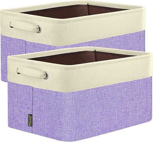 BALEINE 2 Pack Fabric Closet Storage Bins for Shelves, Linen Closet Organizers and Storage, Decorative Baskets for Organizing, Shelf, Clothes, Home, Office (Lavender, 17''x13''x10.5'')