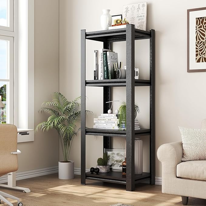 16''D*16W'' Garage Shelving Metal Garage Shelf Unit 4-Tier Storage Shelves Heavy Duty Shelf Organizer Industrial Shelves for Warehouse Basement Kitchen Pantry Commercial, Black