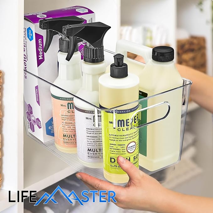 Lifemaster Multi-purpose Refrigerator Bins - 10 pieces Large Capacity Stackable Fridge Bin Organizer with Easy Grip Handles - Clear