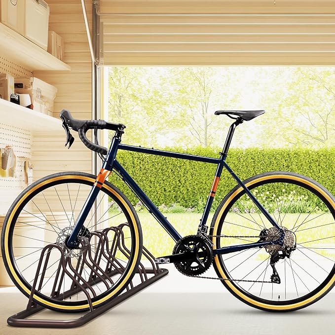 Simple Houseware 5-Bike Floor Storage Rack - Adjustable Bicycle Parking Stand & Garage Organizer for Road and Kids Bikes, Bronze