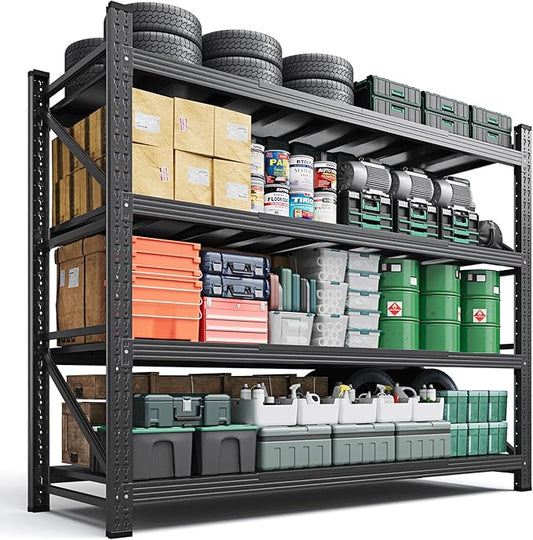 Letaya 71.3" W Metal Storage Shelves,5000LBS Heavy Duty Garage Shelving Units, 4 Tier Adjustable Utility Rack Shelf,Large Industrial Shelves,for Shop,Warehouse,Black (71.3" W x 24" D x 70" H)