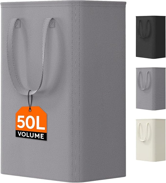 Lifewit 50L Slim Laundry Hamper, Narrow Small Laundry Basket with Handle for Dirty Clothes, Collapsible Tall Thin Laundry Bin for Bathroom Bedroom Dorm College, Grey