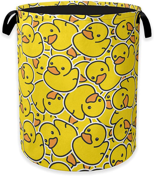 Collapsible Laundry Basket,Yellow Ducks Dirty Clothes Hamper,Cute Cartoon Animal Hampers for Bedroom Waterproof Oxford Cloth Storage Organizer for Bathroom,Nursery,Dorm,16x20 Inch