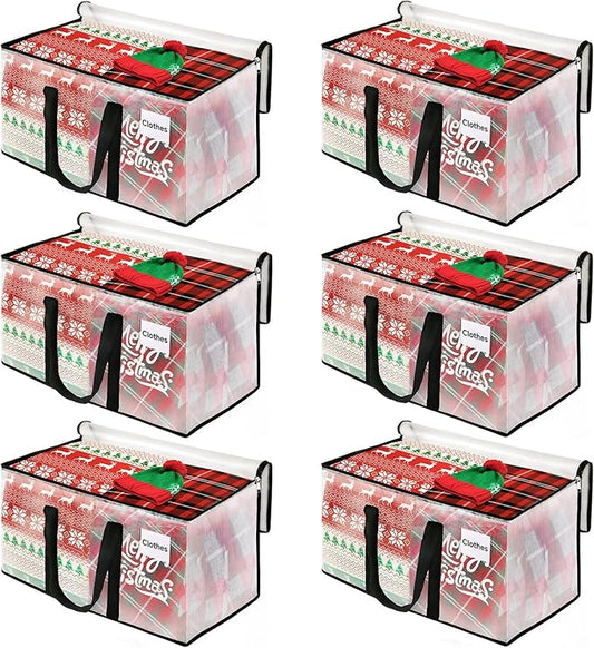 BlissTotes Clear Moving Bags Heavy Duty, 93L Extra Large Storage Bags with Zipper & Reinforced Handles, Waterproof PP Moving Totes for Clothes, Bedding, Comforters, Space Saving Storage (6 Pack)