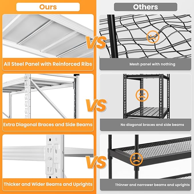 60" W Metal Shelving Heavy Duty, 24" Deep Large Storage Shelves, 4 Tier Tall Steel Industrial Shelving, 5000 LBS Adjustable Standing Shelf for Warehouse/Shop 60" W x 24" D x 70" H