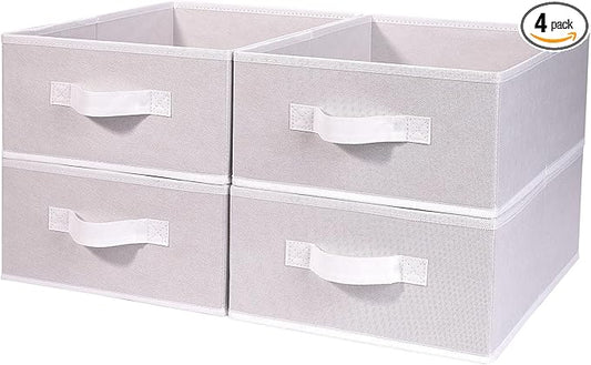 BOMKEE Clothings Collapsible Storage Bins, Foldable Organizers and Storage Baskets Cube Storage Bin for Bedroom Living Room (4 Pack) (White, 15.4x11.4x5.5inch)