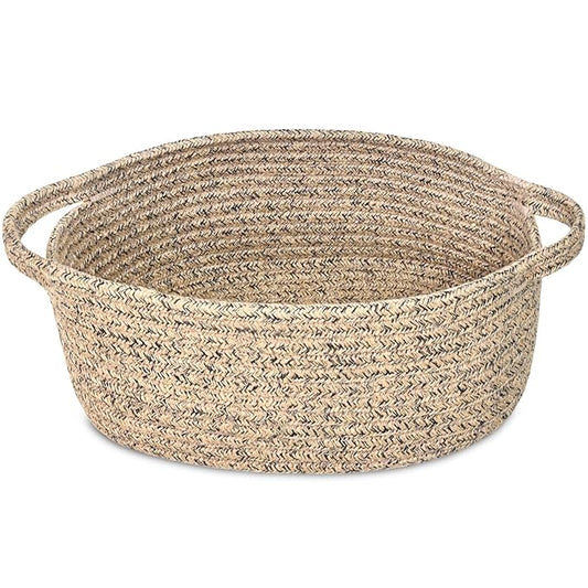 ABenkle Small Basket with Handles - Decorative Durable Rope Woven Storage Bin Shelf Storage Organizer Cube, Easter Baby Gift Basket, 12"x8"x5"