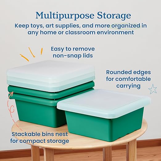 ECR4Kids Square Bin with Lid, Storage Containers, Powder Blue, 4-Pack