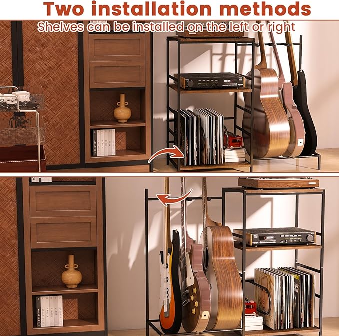 Guitar Stand for Acoustic Multiple Guitars Holder with 3-tier Storage Shelf, Guitars Display Rack Guitar Amp Accessories with Soft-Padded Protect