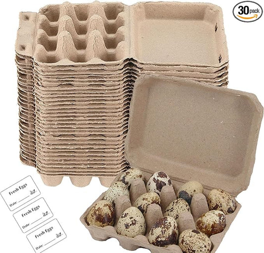 30 Pack Natural Color Pulp Paper Quail Egg Holder, Reusable 12 Count Quail Egg Carton, Refrigerator Storage Tray,Strong Sturdy Design Made from Natural Cardboard