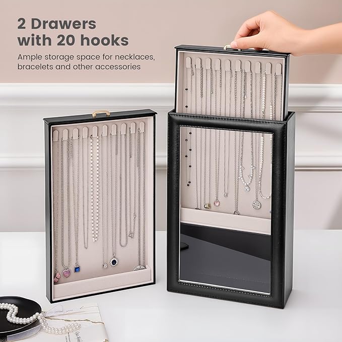 Lolalet Necklace Organizer Box, Jewelry Storage Box with Clear Window for Necklaces Bracelets, Tangle-Free Necklace Display Case for Women Girls, Mothers Day Gift