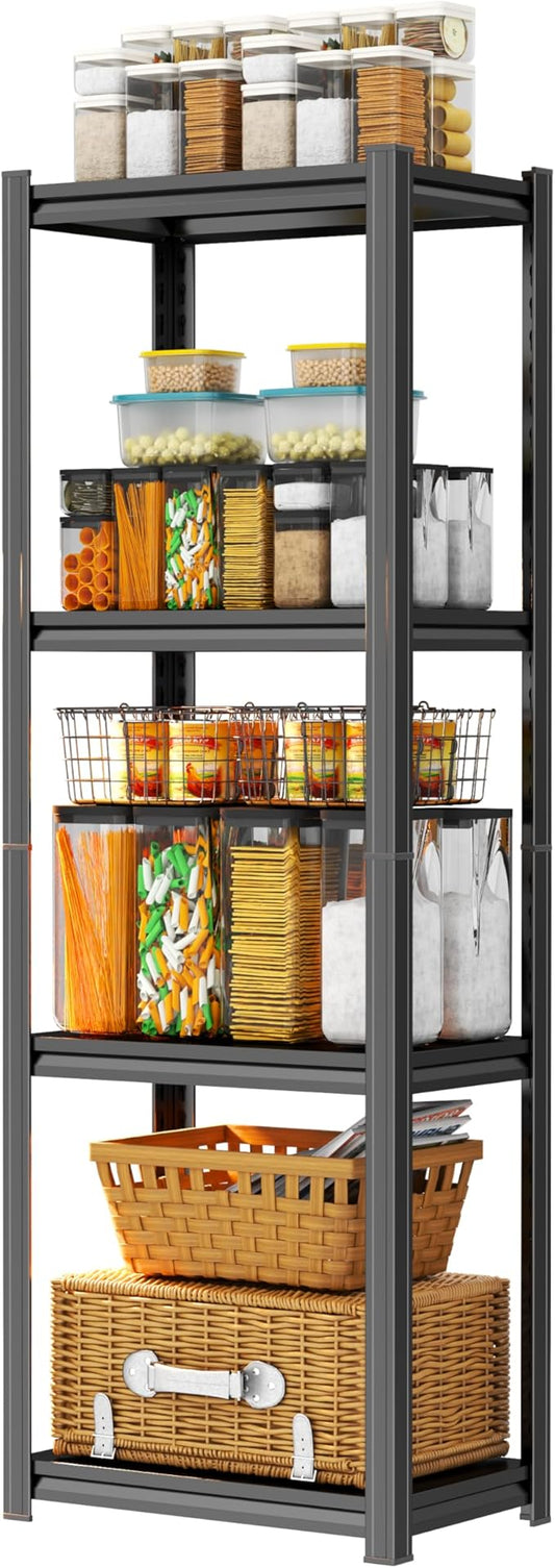 PRESTELION 54" H Metal Shelf Metal Storage Shelves 4-Tier Garage Shelving Unit Adjustable Shelf for Basement, Warehouse, Pantry, Closet, Kitchen 54" H x 15.8" W x 9.8" D, Black