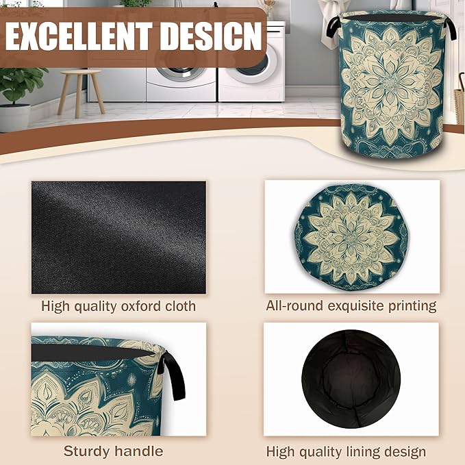 Vintage Mandala Ethnic Laundry Hamper,Laundry Baskets,Waterproof Oxford Cloth Toy Storage for Bedroom,Bathroom,Nursery,16x20.8 Inch