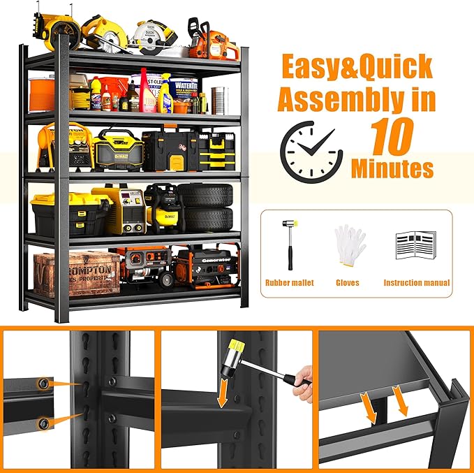 78''H Garage Shelving Heavy Duty Garage Storage Shelves, 3000 LBS Adjustable 6 Tier Industrial Shelving Unit, Metal Utility Shelf for Basement, Warehouse and Workshop (78''Hx46''Wx16''D, Black)