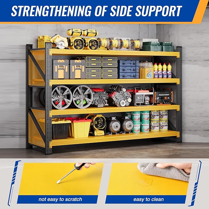 BYNSOE 71" W Storage Shelves 5000lbs Garage Metal Shelving Heavy Duty Garage Shelves Adjustable Storage Shelves for Industrial, Factory (Black-Yellow, 71" W x 24" D x 69" H)