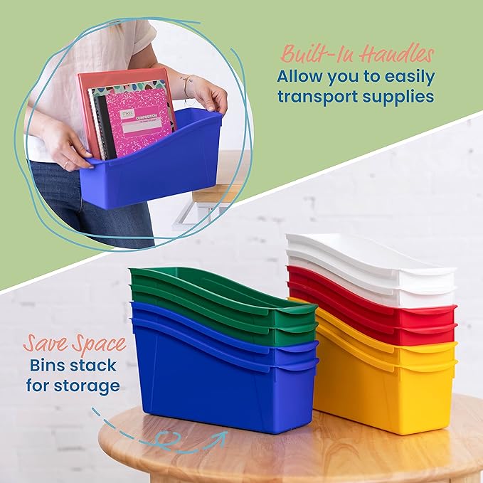 ECR4Kids Linking Plastic Storage Book Bin, Multipurpose Organization, Assorted, 10-Piece