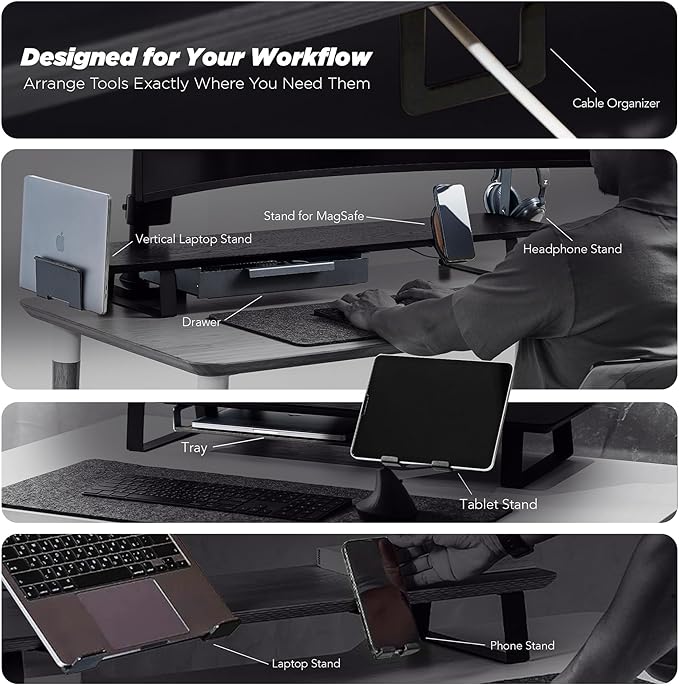 ULTRARM Moodular Add-ons Headphone Stand [Accessory Only - Requires Moodular Wooden Monitor Stand Slide Rails for Use] Black MSA-HS