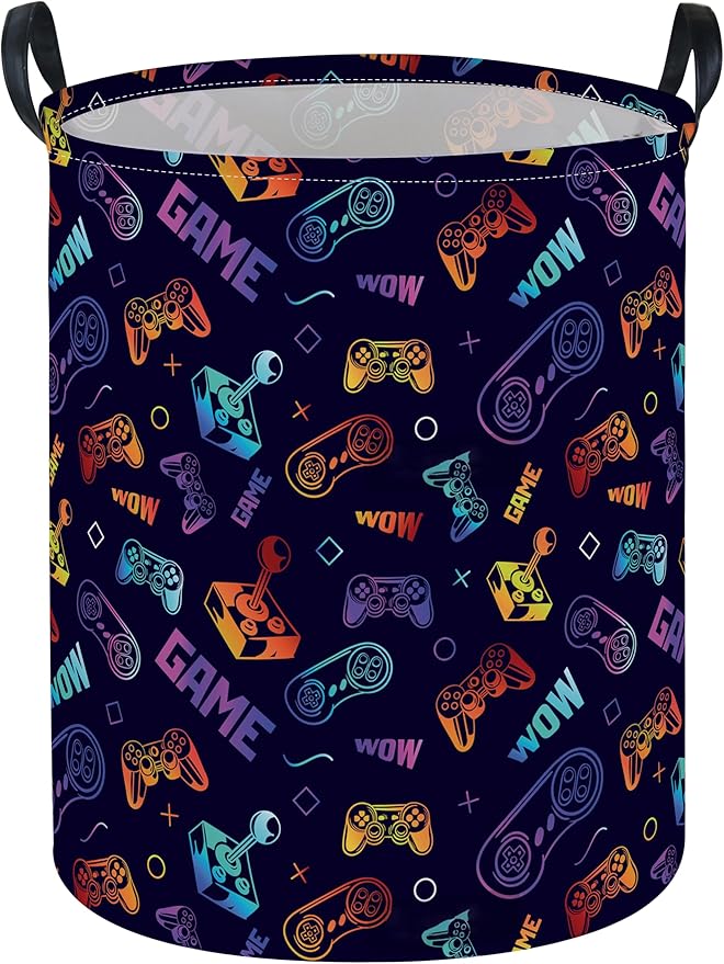 Essme Kids Laundry Basket,Game Hamper Collapsible Waterproof Storage Bin for Boys,Gift Baskets(Color Game)