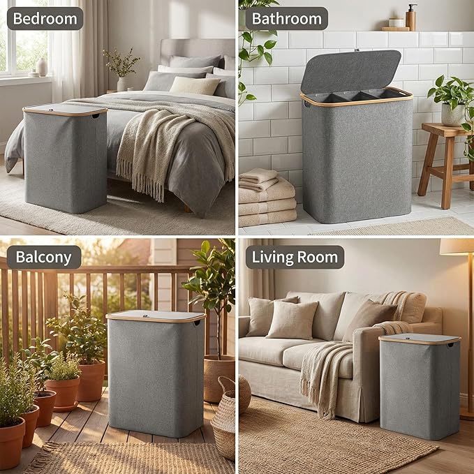 2pcs FLaundry Hamper with Lid,Collapsible Dirty Clothes Hamper Organizer | Large Capacity Space-Saving Design for Bedroom/Laundry Room Essentials (Gray)