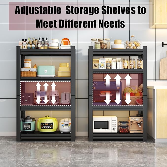 54''H Garage Shelving Metal Garage Shelf Unit 4-Tier Storage Shelves Heavy Duty Shelf Organizer Industrial Shelves for Warehouse Basement Kitchen Pantry Commercial, Black