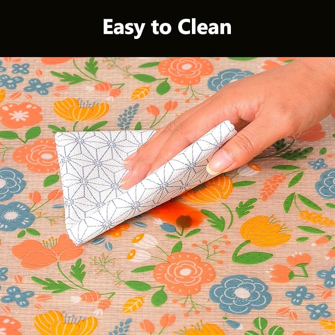 INNOLITES Shelf Liner for Kitchen Cabinets, Non-Adhesive Drawer Liner, Waterproof Washable EVA Floral Pattern, Protect Dresser Cupboard Refrigerator Shelves (Blue Orange Pink, 11.8" x 120")