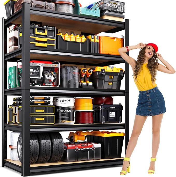 71.2" H Heavy Duty Garage Shelving, 5-Tier Storage Shelves, Adjustable Metal Shelving Unit, Functionality Garage Storage Shelf, for Basement, Pantry, Kitchen, Warehouse,15.7" Dx35.4 Wx71.2 H
