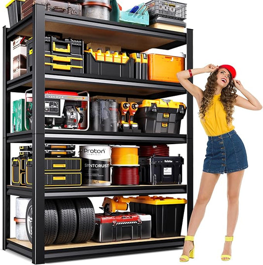 71.2" H Heavy Duty Garage Shelving, 5-Tier Storage Shelves, Adjustable Metal Shelving Unit, Functionality Garage Storage Shelf, for Basement, Pantry, Kitchen, Warehouse,15.7" Dx35.4 Wx71.2 H