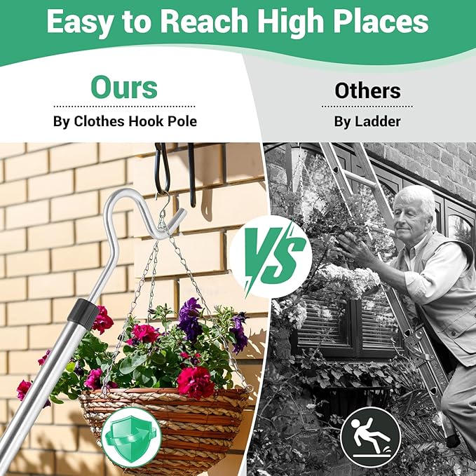 Clothes Hook Pole, High Reach Garment Hook for Hanging Clothes Light and Plants Extendable from 35" to 50" Made of Stainless Steel Tube with Sponge Handle(1)