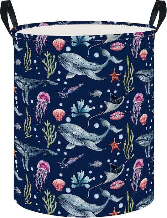 NTAOHAMPER Laundry Hamper, Laundry Basket, Nursery Hamper, Waterproof Storage Bin, Clothes Organizer Basket, Room Decor(Watercolor Ocean)