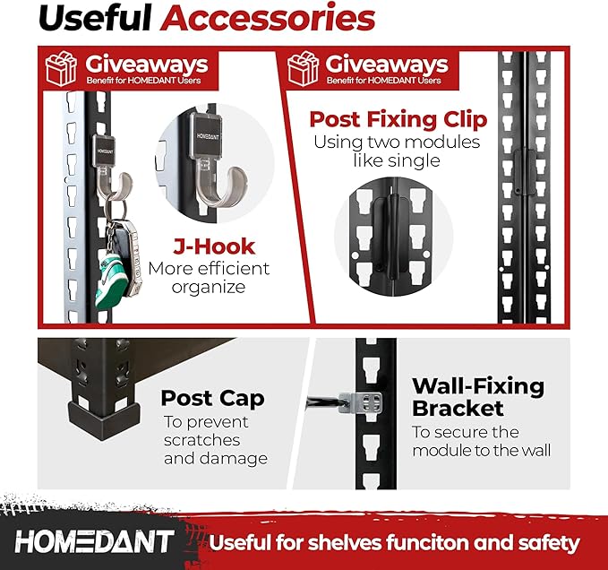 HOMEDANT Deep Width 5 Tier Heavy Duty Garage Shelving Adjustable Metal Rack Storage Shelves Standing Shelf Unit Organizers Pantry Closet Black 1Pack (39.8" W x 18.2" D)