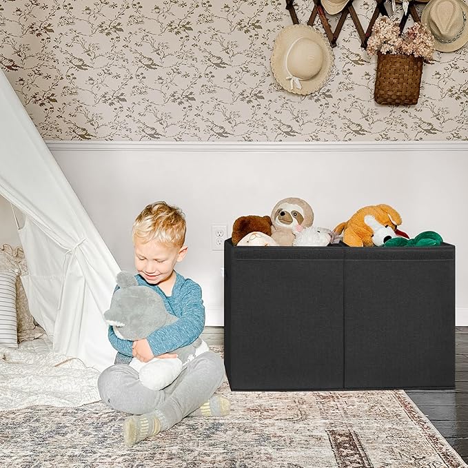 INDRESSME 122L Large Toy Storage Box with Lid, Toy Storage Organizer, Toy Baskets with Dividers for Playroom, Bedroom, Closet, Storage Bins for Kids, Boys Girls 26"x17"x17" (Black)