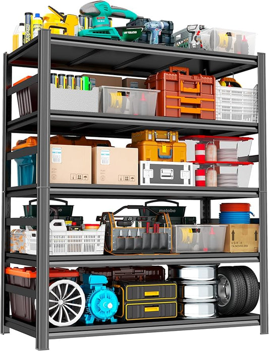 Metal Garage Shelving Unit, Heavy Duty Adjustable Storage Shelves, Steel Shelving, 3000 lbs Capacity, Industrial Shelves for Heavy Tools and Equipment, 5Tier-47.2" Wx 18" Dx 77.4" H