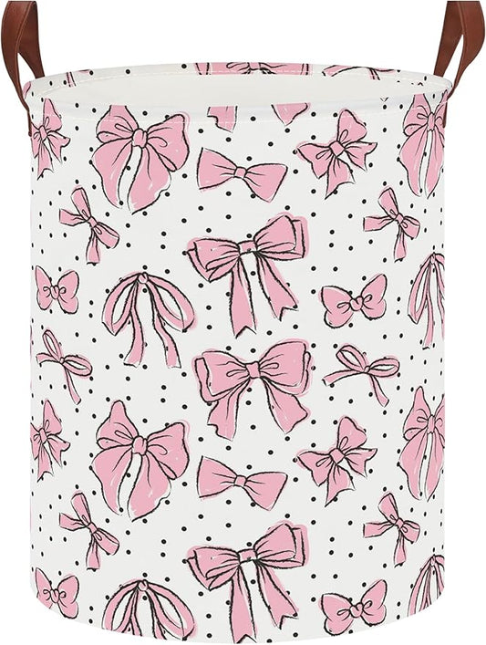NTAOHAMPER Laundry Hamper,Laundry Basket,Baby Nursery Hamper,Waterproof Storage Bin,Clothes Organizer Basket,Room Decor(Hand-drawn Bowknot)