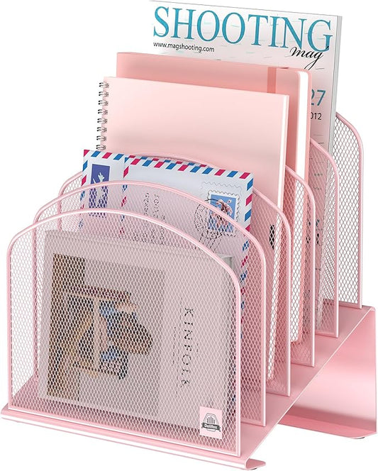 Delifox Inclined Desk File Organizer,Vertical File Folder Holder Stand Metal Rack File Sorter for Office Classroom Desktop Organization