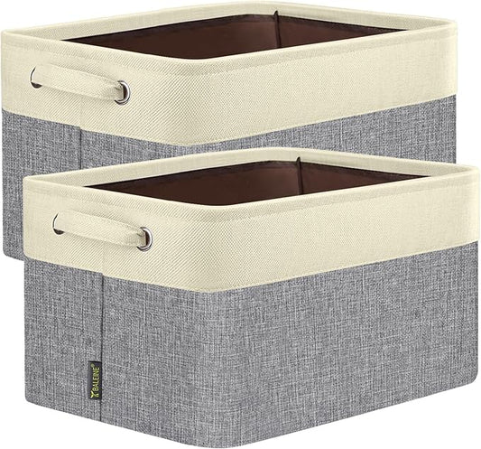 BALEINE 2 Pack Fabric Closet Storage Bins for Shelves, Linen Closet Organizers and Storage, Decorative Baskets for Organizing, Shelf, Clothes, Home, Office (Grey, 12"x8"x8")