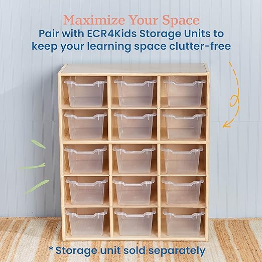 ECR4Kids Scoop Front Storage Bin, Multipurpose Organization, Clear, 15-Piece