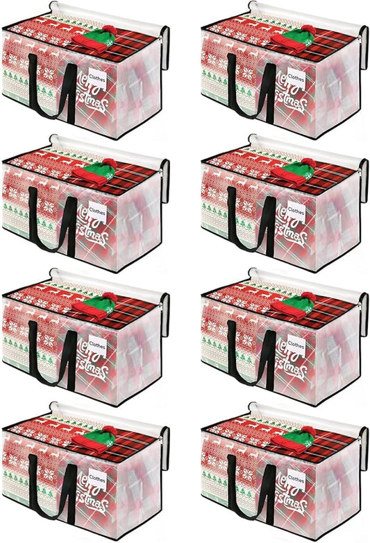 BlissTotes Clear Moving Bags Heavy Duty, 93L Extra Large Storage Bags with Zipper & Reinforced Handles, Waterproof PP Moving Totes for Clothes, Bedding, Comforters, Space Saving Storage (8 Pack)