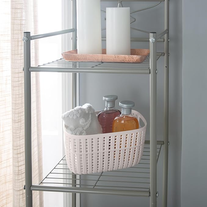 Simplify 2 Pack 2 Tone Sailor Knot Plastic Storage Tote | Decorative Basket | Closet Organization | De-clutter | Accessories | Toys | Bathroom Organization | Small | Ivory