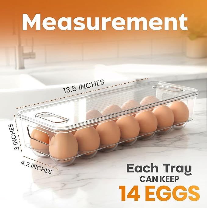 Utopia Home Egg Container With Lid and Handle for Refrigerator Organization- Pack of 2 - Clear Stackable Egg Holder for Kitchen or Pantry Organizers and Storage