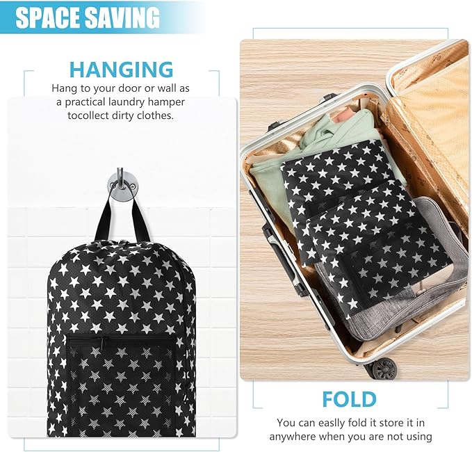 Laundry Bag Backpack, Extra Large Travel Laundry Bag with Mesh Pocket & Adjustable Shoulder Straps,Dirty Clothes Travel Bag for College Students Dorm,Apartment(Star Shape)