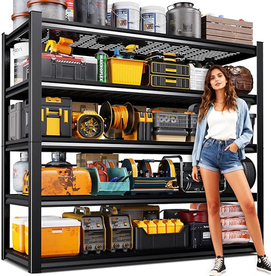 59" W Garage Shelving Heavy Duty Storage Shelves, Adjustable Metal Shelving Unit, Utility Garage Organizer Shelf for Basement, Pantry, Kitchen, Warehouse, Supermarket, 59" W x 19.7" D x 72" H